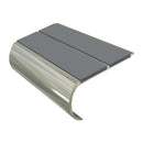 Heavy duty bullnose aluminium anti slip stair nosing with dual grey rubber inserts on white background