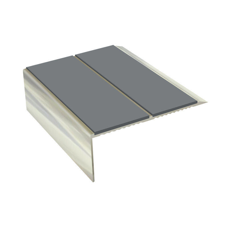 Rake Back Double Channel Aluminium Stair Nosing, 2.44m Length, 93mm Tread, Slip-Resistant PVC Inserts, Ideal for Vinyl & Lino Flooring, Durable & Stylish