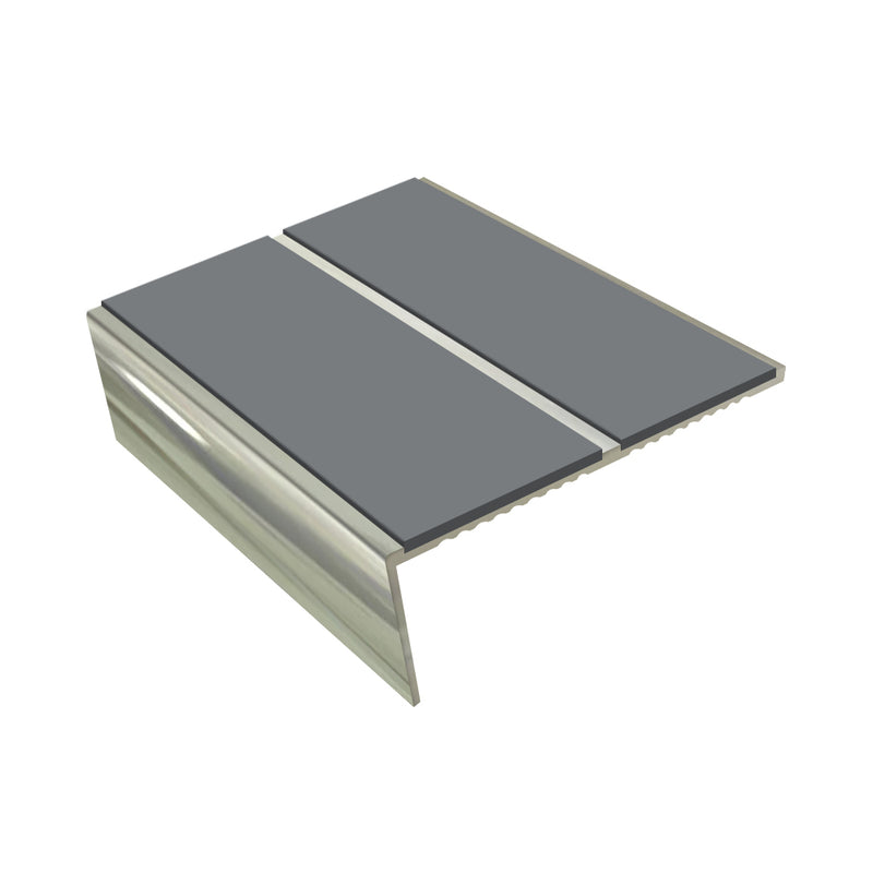 Rake Back Double Channel Aluminium Stair Nosing, 3.22m Length, 85mm Tread, Slip-Resistant PVC Inserts, Ideal for Vinyl & Lino Flooring, Durable Design