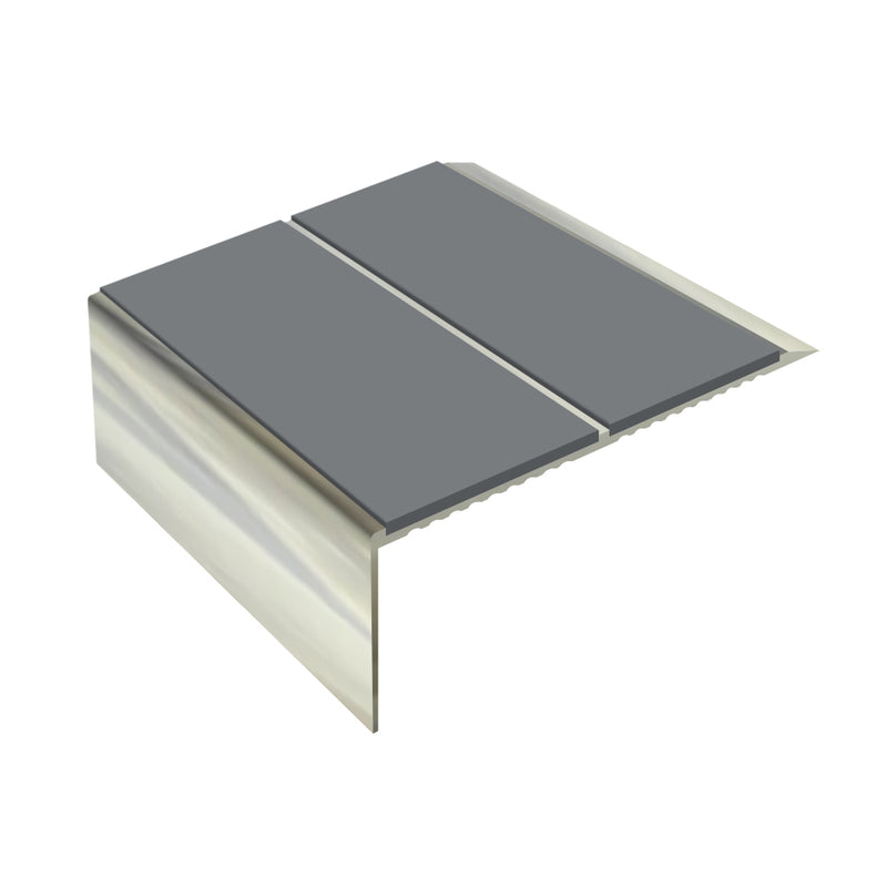 Square Double Channel Aluminium Stair Nosing Ramp Back Profile 2.44m Length Slip-Resistant PVC Inserts Ideal for Vinyl & Lino Flooring