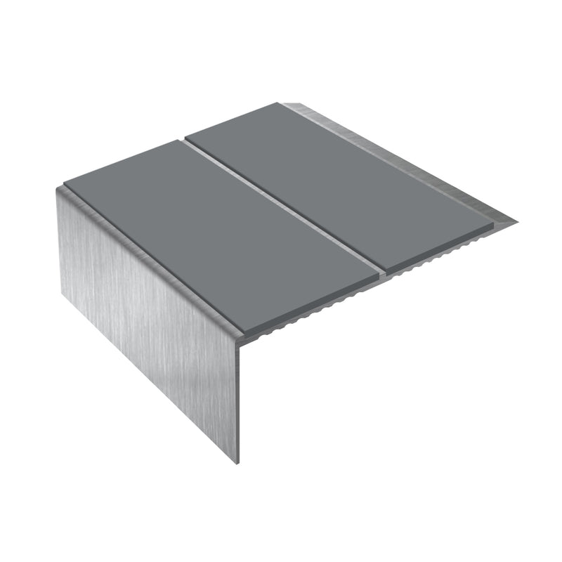 Square Double Channel Aluminium Stair Nosing Ramp Back Profile 2.44m Length Slip-Resistant PVC Inserts Ideal for Vinyl & Lino Flooring