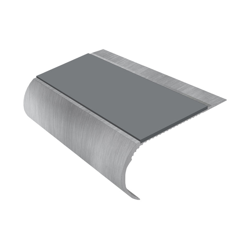 Bullnose Single Channel Aluminium Stair Nosing with Ramp Back Non-Slip PVC Inserts 70mm Tread 3.22m Length Ideal for Vinyl & Wood Flooring