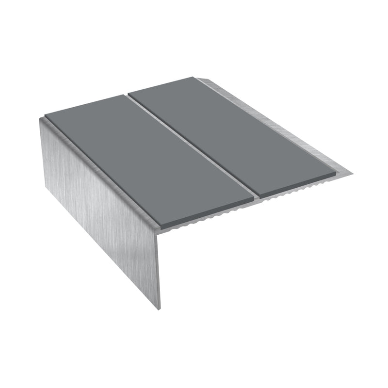 Rake Back Double Channel Aluminium Stair Nosing, 2.75m Length, 93mm Tread, Slip-Resistant PVC Inserts, Ideal for Vinyl & Lino Flooring, Durable & Stylish