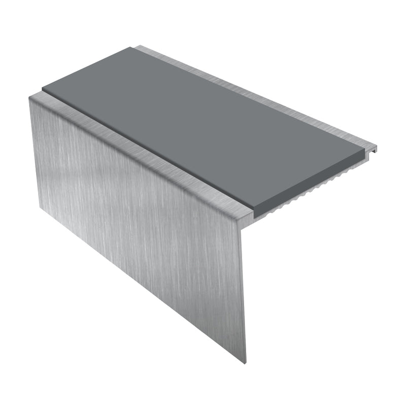 Square Aluminium Stair Nosing Single Channel 2.44m Length Tread 62mm Slip-Resistant Inserts Ideal for Medium Carpets & Heavy-Duty Flooring