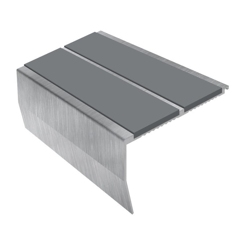 Heavy Duty Chevron Aluminium Stair Nosing 2.44m, Double Insert, 60mm Riser, Slip-Resistant, Durable for High-Traffic Areas, Custom Finishes Available