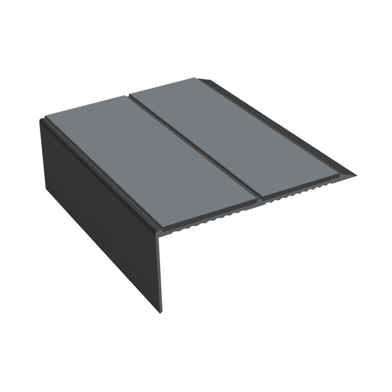 Rake Back Double Channel Aluminium Stair Nosing, 2.44m Length, 93mm Tread, Slip-Resistant PVC Inserts, Ideal for Vinyl & Lino Flooring, Durable & Stylish