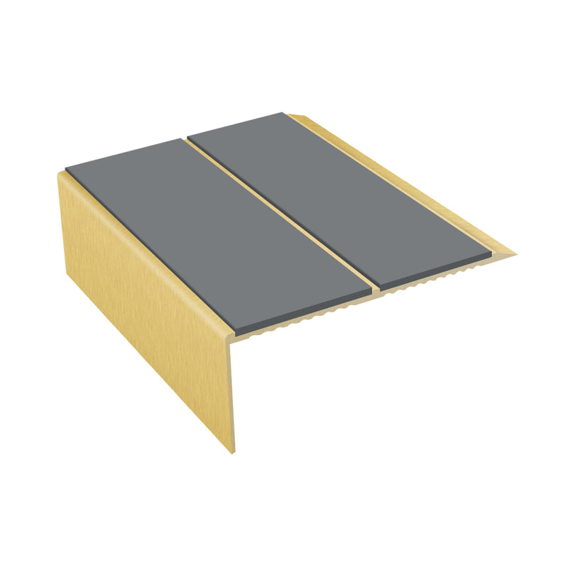 Rake Back Double Channel Aluminium Stair Nosing, 2.75m Length, 93mm Tread, Slip-Resistant PVC Inserts, Ideal for Vinyl & Lino Flooring, Durable & Stylish