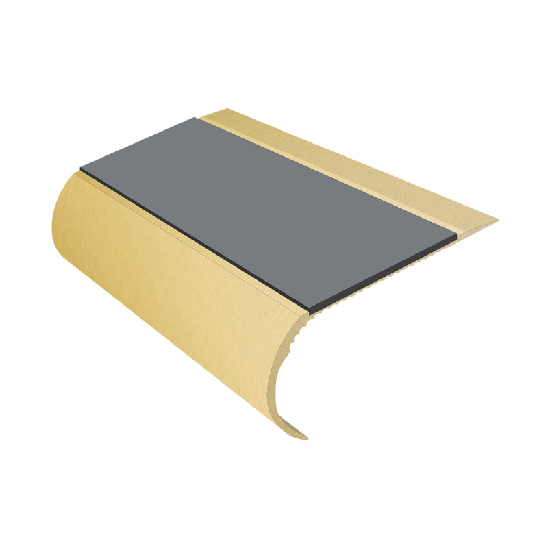 Bullnose Single Channel Aluminium Stair Nosing with Ramp Back Non-Slip PVC Inserts 70mm Tread 3.22m Length Ideal for Vinyl & Wood Flooring