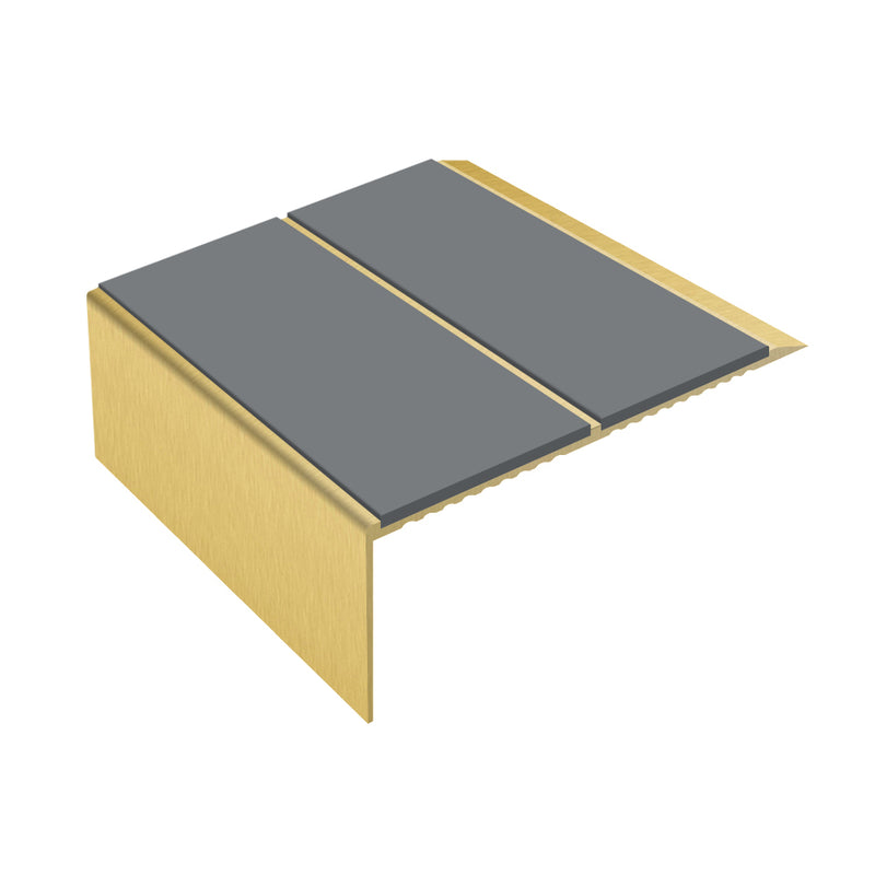 Square Double Channel Aluminium Stair Nosing 2.75m Ramp Back, Slip-Resistant PVC Inserts for Vinyl & Lino Flooring, Durable Safety Solution