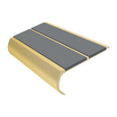 Anti slip bullnose stair nosing in satin gold aluminium with grey PVC inserts for stair safety