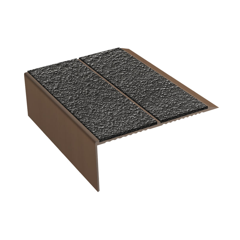 Rake Back Double Channel Aluminium Stair Nosing with MorGrip, 93mm Tread, Slip-Resistant PVC Inserts, Ideal for Vinyl & Lino Flooring, Multiple Lengths