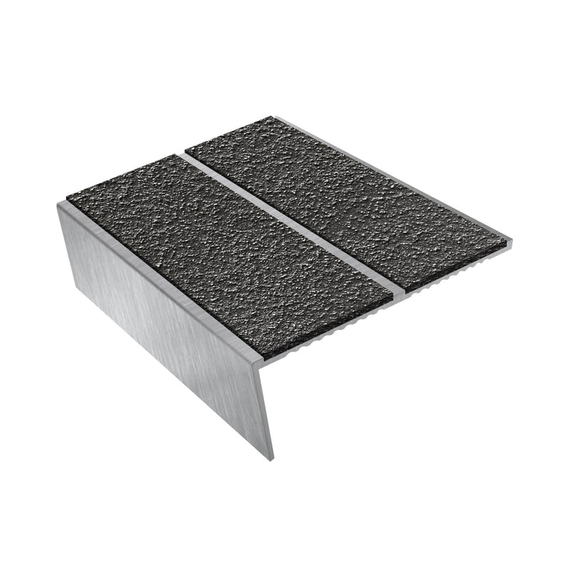 Rake Back Double Channel Aluminium Stair Nosing with MorGrip, 85mm Tread, Slip-Resistant PVC Inserts, Compatible with Vinyl, Lino & Lightweight Carpets