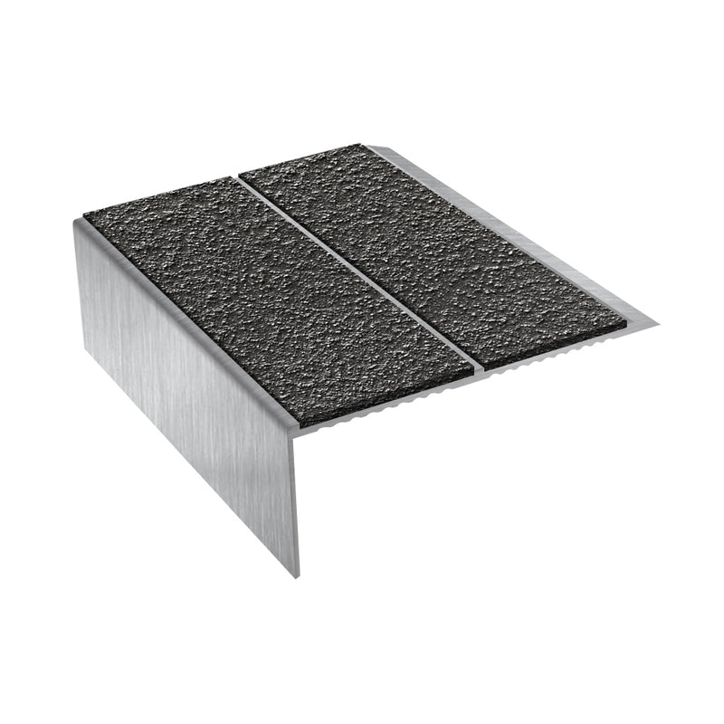 Rake Back Double Channel Aluminium Stair Nosing with MorGrip, 93mm Tread, Slip-Resistant PVC Inserts, Ideal for Vinyl & Lino Flooring, Multiple Lengths