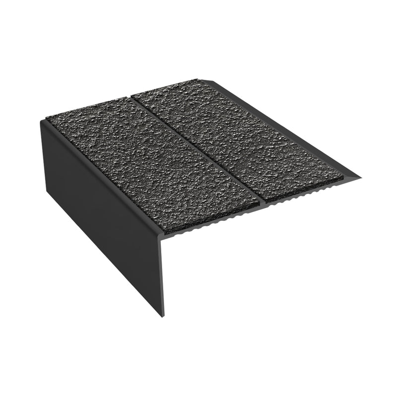 Rake Back Double Channel Aluminium Stair Nosing with MorGrip, 93mm Tread, Slip-Resistant PVC Inserts, Ideal for Vinyl & Lino Flooring, Multiple Lengths