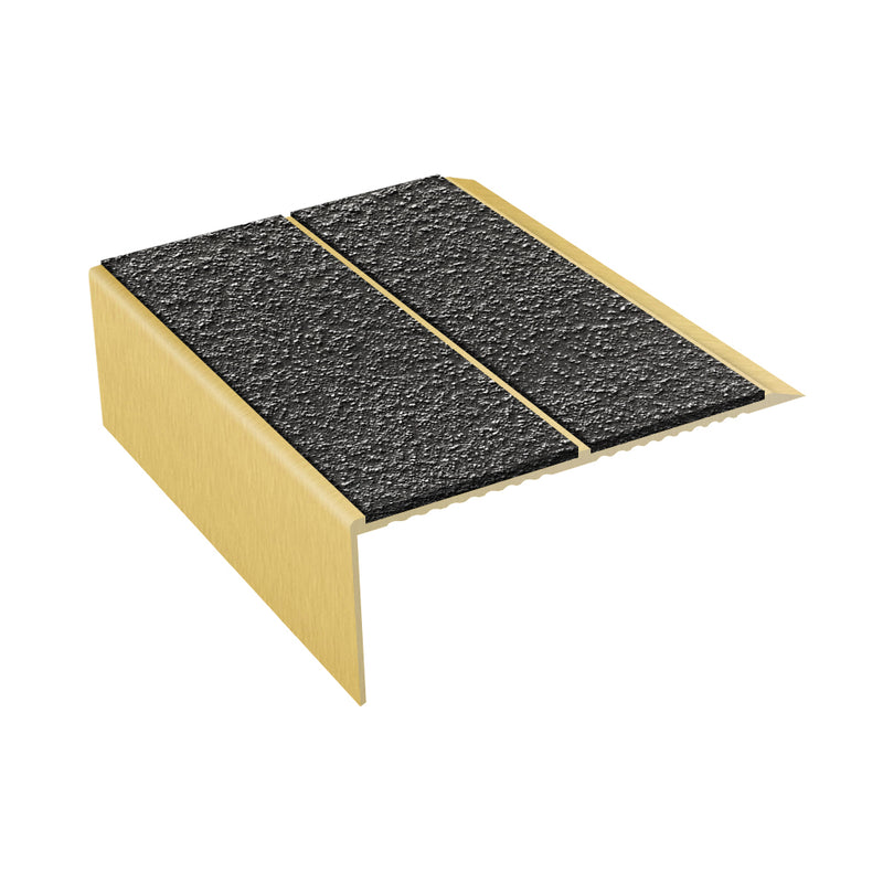 Rake Back Double Channel Aluminium Stair Nosing with MorGrip, 93mm Tread, Slip-Resistant PVC Inserts, Ideal for Vinyl & Lino Flooring, Multiple Lengths