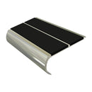 Heavy duty aluminium bullnose stair nosing with black anti-slip PVC inserts for enhanced step safety