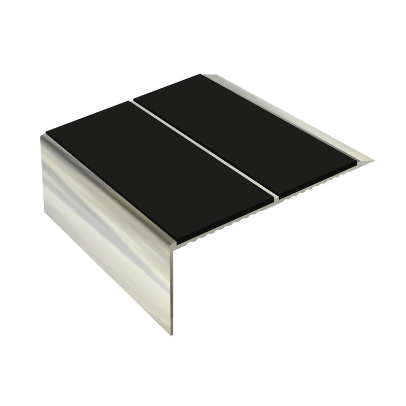 Square Double Channel Aluminium Stair Nosing with Ramp Back 3.22m Length Slip-Resistant PVC Inserts Ideal for Vinyl & Lino Flooring