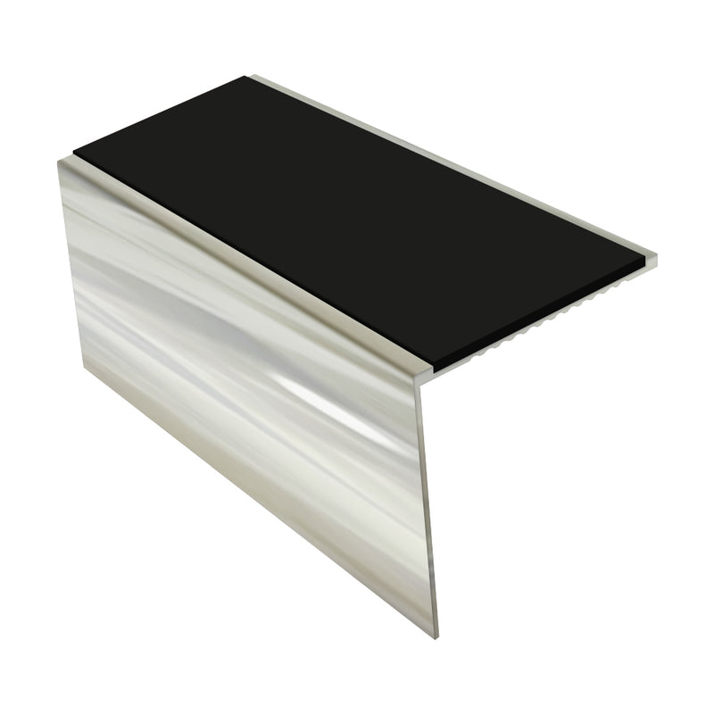 Square Aluminium Stair Nosing 2.75m, 56mm Tread Slip-Resistant Inserts Custom Finishes for Vinyl, Lino & Lightweight Carpets