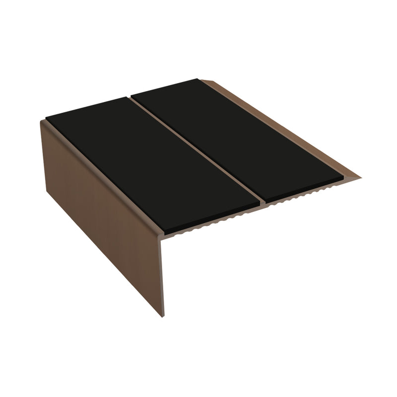 Rake Back Double Channel Aluminium Stair Nosing, 2.44m Length, 93mm Tread, Slip-Resistant PVC Inserts, Ideal for Vinyl & Lino Flooring, Durable & Stylish