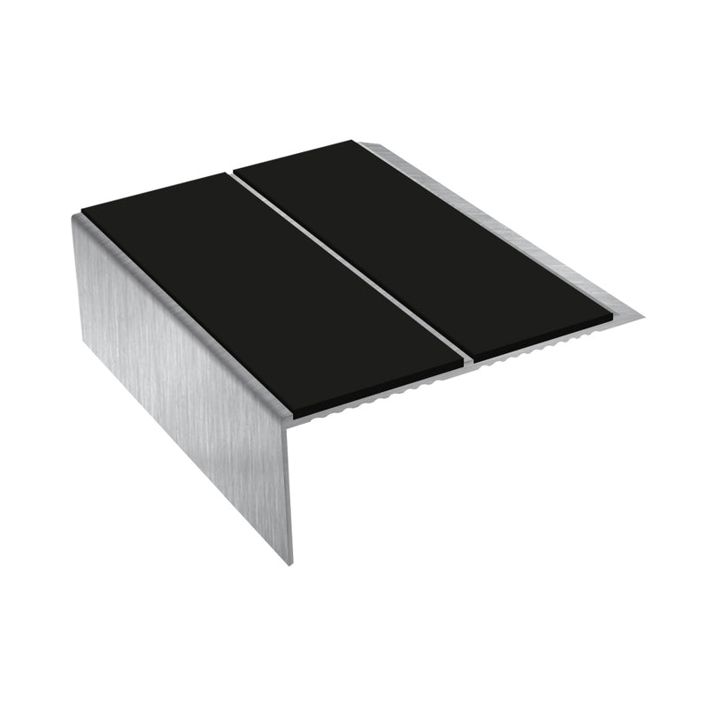 Rake Back Double Channel Aluminium Stair Nosing, 2.44m Length, 93mm Tread, Slip-Resistant PVC Inserts, Ideal for Vinyl & Lino Flooring, Durable & Stylish