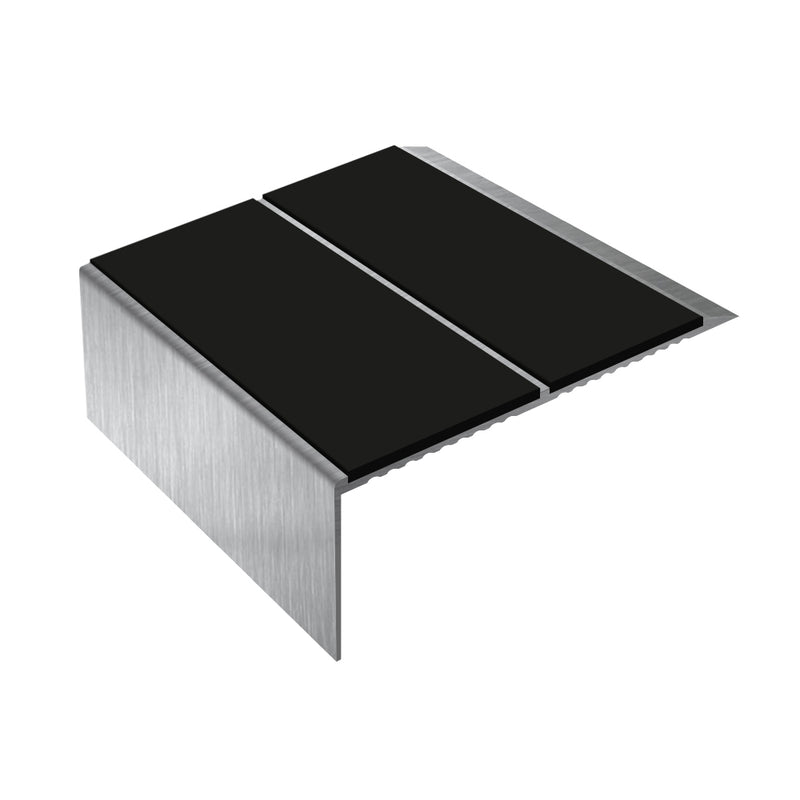 Square Double Channel Aluminium Stair Nosing with Ramp Back 3.22m Length Slip-Resistant PVC Inserts Ideal for Vinyl & Lino Flooring