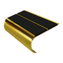 Gold aluminium bullnose stair nosing with black anti-slip inserts, 53mm width safety step trim