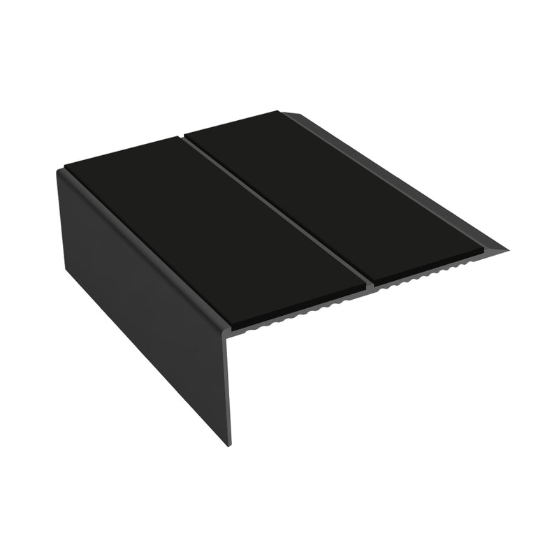 Rake Back Double Channel Aluminium Stair Nosing, 2.44m Length, 93mm Tread, Slip-Resistant PVC Inserts, Ideal for Vinyl & Lino Flooring, Durable & Stylish