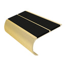 Gold aluminium bullnose stair nosing with black anti-slip inserts, 53mm width, premium construction