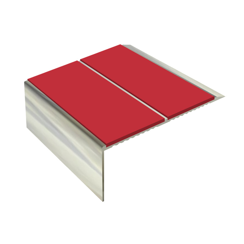 Square Double Channel Aluminium Stair Nosing Ramp Back Profile 2.44m Length Slip-Resistant PVC Inserts Ideal for Vinyl & Lino Flooring