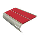 Heavy duty anti slip bullnose stair nosing with red PVC inserts and polished aluminum construction