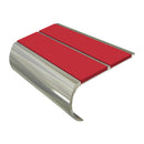 Anti-slip bullnose aluminium stair nosing with red inserts, 53mm width, premium safety trim