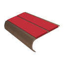 Anti slip bullnose stair nosing with red PVC inserts and dark bronze aluminum profile, 2.44m length