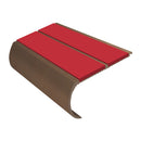 Red anti slip stair nosing with dark bronze bullnose profile, showing dual insert safety strips