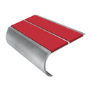 Bullnose aluminium anti slip stair nosing with red grip inserts on brushed silver finish