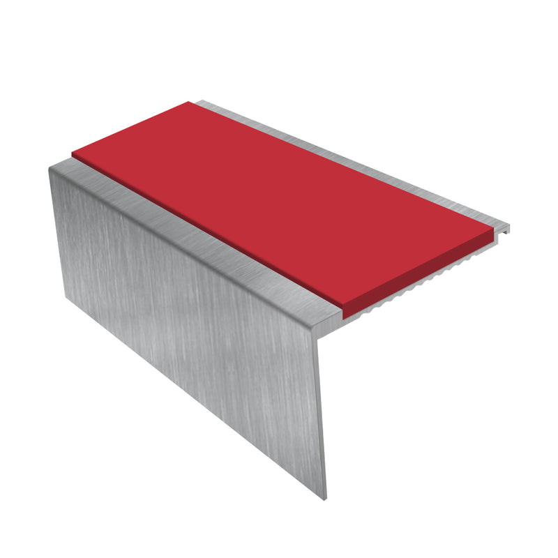 Heavy Duty Square Aluminium Stair Nosing with Single Insert, 2.44m Length, 50mm Riser, Slip-Resistant for Medium Carpets & Smooth Flooring