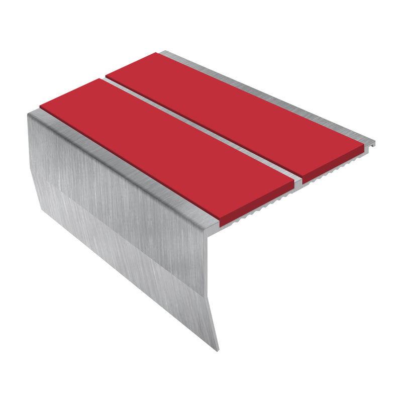 Heavy Duty Chevron Aluminium Stair Nosing 2.44m, Double Insert, 60mm Riser, Slip-Resistant, Durable for High-Traffic Areas, Custom Finishes Available