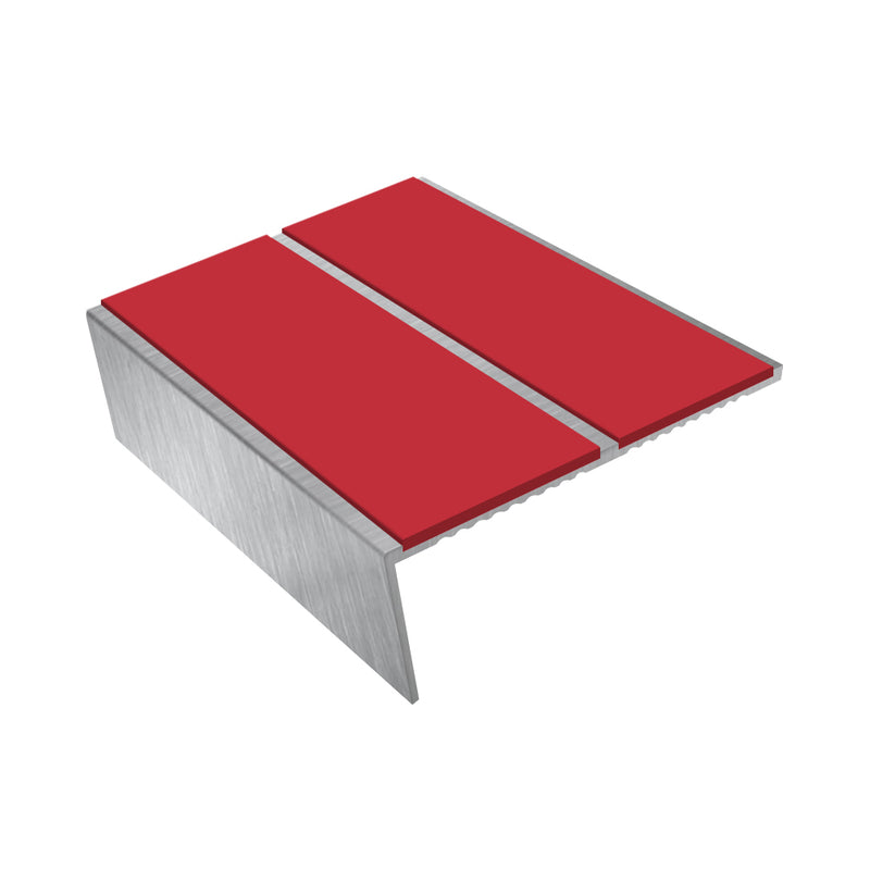 Rake Back Double Channel Aluminium Stair Nosing, 2.44m Length, 85mm Tread, Slip-Resistant PVC Inserts, Ideal for Vinyl, Lino & Lightweight Carpets