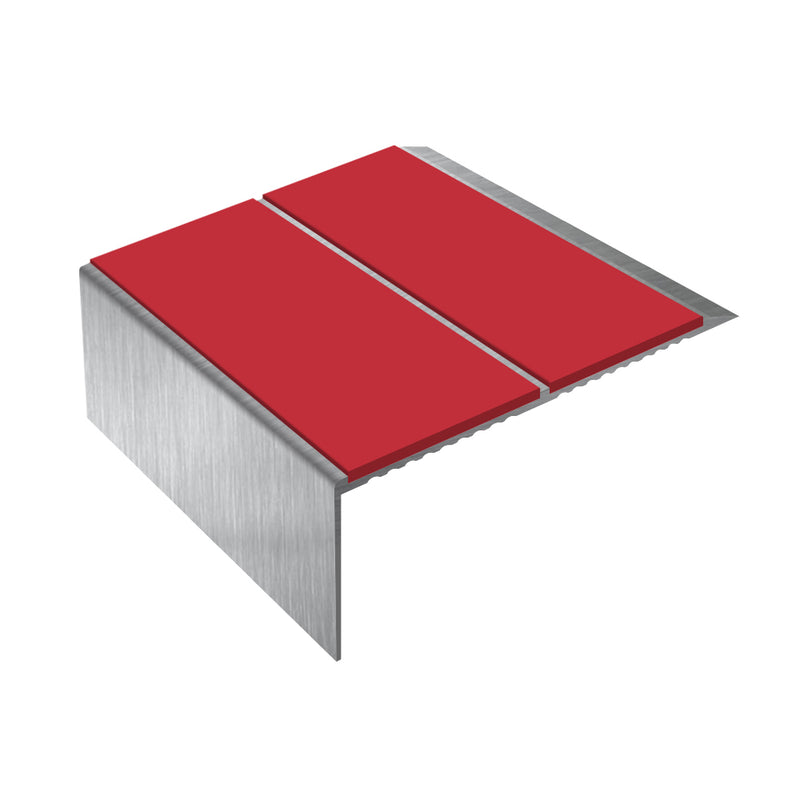 Square Double Channel Aluminium Stair Nosing 2.75m Ramp Back, Slip-Resistant PVC Inserts for Vinyl & Lino Flooring, Durable Safety Solution