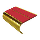 Gold aluminum bullnose anti-slip stair nosing with red safety inserts, 53mm width profile view