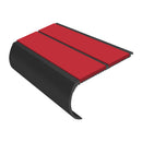 Red anti-slip bullnose aluminium stair nosing with black base and dual red grip inserts - 53mm width
