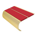 Anti-slip bullnose stair nosing in satin gold aluminum with red safety inserts, 53mm profile