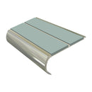 Anti slip bullnose stair nosing with sage green PVC inserts and polished aluminum edge profile