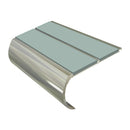 Aluminum bullnose stair nosing with sage green anti-slip inserts and polished metal finish