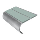 Aluminum bullnose stair nosing with sage green anti-slip inserts and mill finish profile