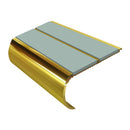 Gold aluminium bullnose stair nosing with sage green anti-slip inserts for commercial stairs
