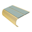 Premium aluminium bullnose stair nosing with sage green anti-slip inserts and satin gold finish