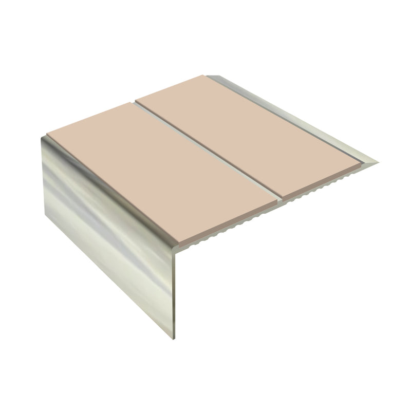 Square Double Channel Aluminium Stair Nosing Ramp Back Profile 2.44m Length Slip-Resistant PVC Inserts Ideal for Vinyl & Lino Flooring