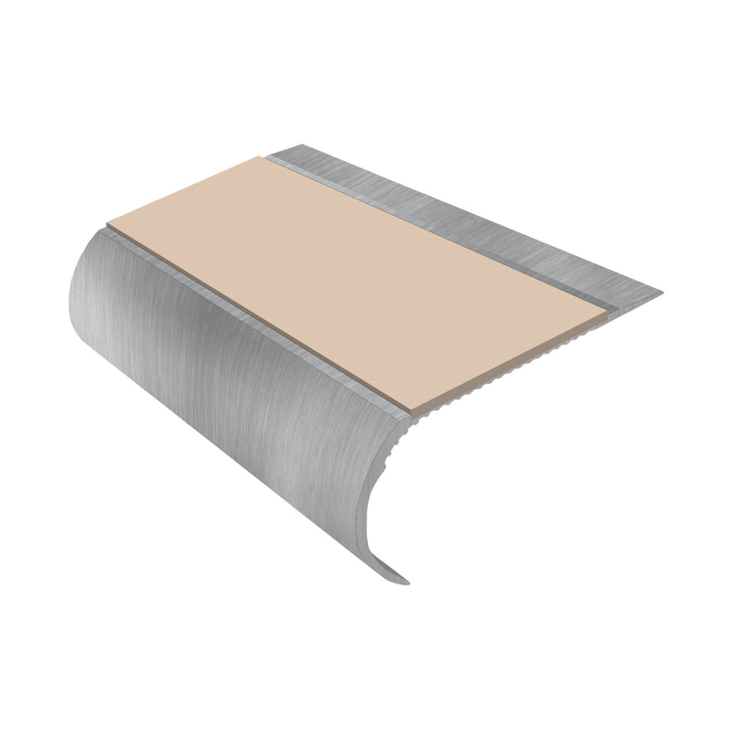 Bullnose Single Channel Aluminium Stair Nosing with Ramp Back Non-Slip PVC Inserts 70mm Tread 3.22m Length Ideal for Vinyl & Wood Flooring