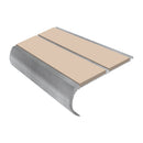 Anti-slip bullnose stair nosing with mill finish aluminium and beige PVC inserts for safety