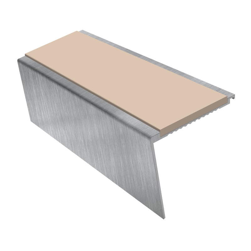 Rake Back Aluminium Stair Nosing 2.75m 62mm Tread Slip-Resistant Inserts Durable for Medium-Weight Carpets & Heavy-Duty Floors